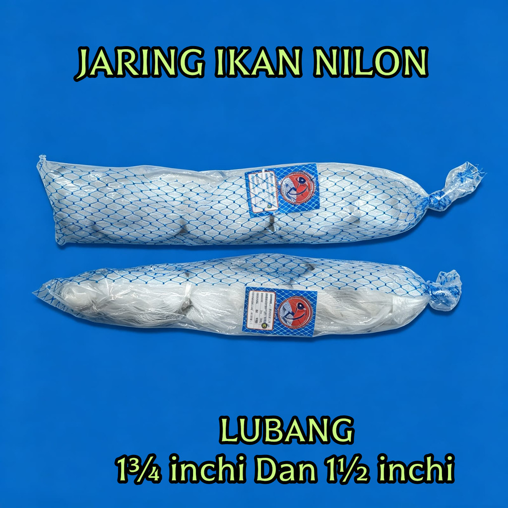 Jaring ikan 110D/2x1 3/4 (50/100)YOKO blue fishing110D/2 - 4.5 & 4.2 JARING KANTONG BENANG NYLON JAR