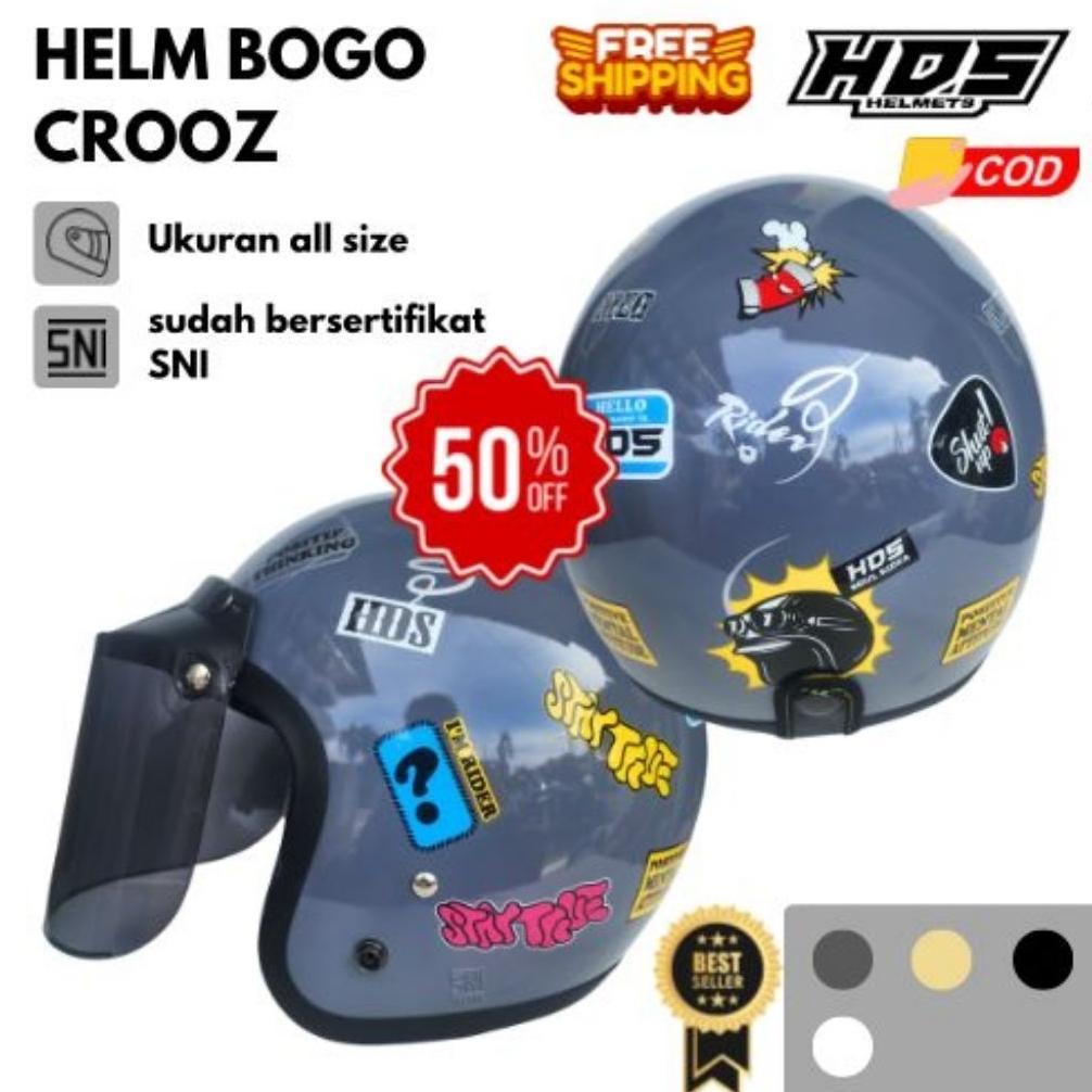 Helm Bogo Dewasa Retro Crooz Classic Half Face HDS Helmet Motorcycle SNI Pria Wanita Cepol Hijab