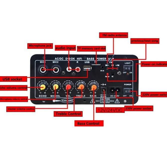 DC 12V 24V AC 220V Amplifier Ampli Mini Board Audio Bluetooth USB FM Radio TF Player Subwoofer Mobil