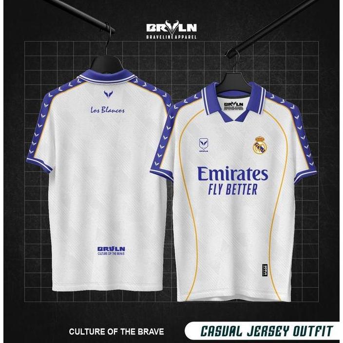 Fotwell- Braveline Apparel Jersey Fantasy Real Madrid Kerah Retro Jahitan Pecah Pola Fullprinting Su