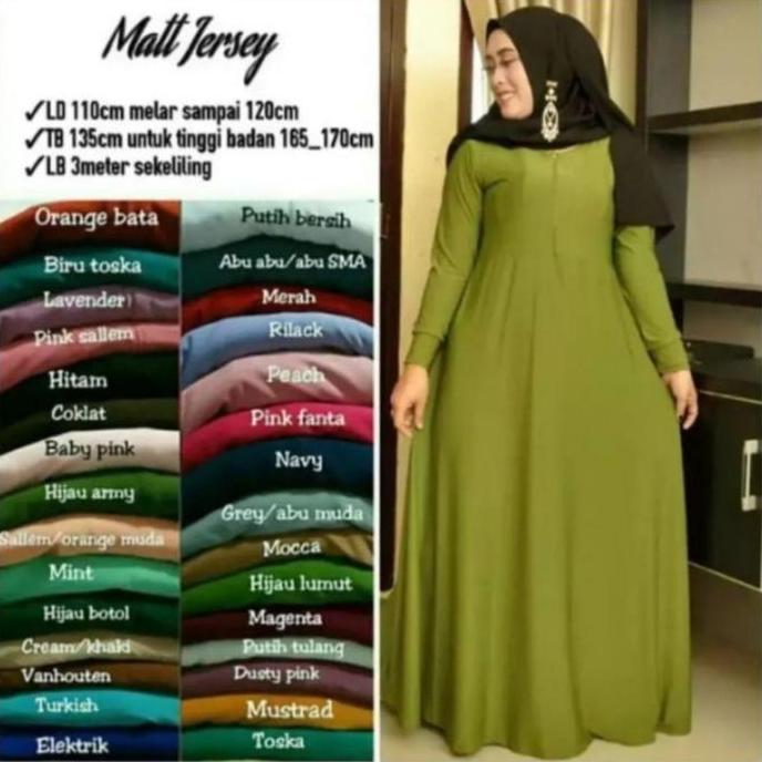 Shukyo- Gamis Jersey Super Jumbo Xxxl Polos Tebal Fashion Muslimah Gamis Inner Dress Lengan Panjang 