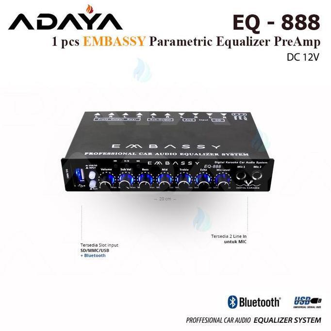 Equalizer EQ-888 Embassy Parametic EQ PreAmp Support Bluetooth USB Karaoke Audio Mobil
