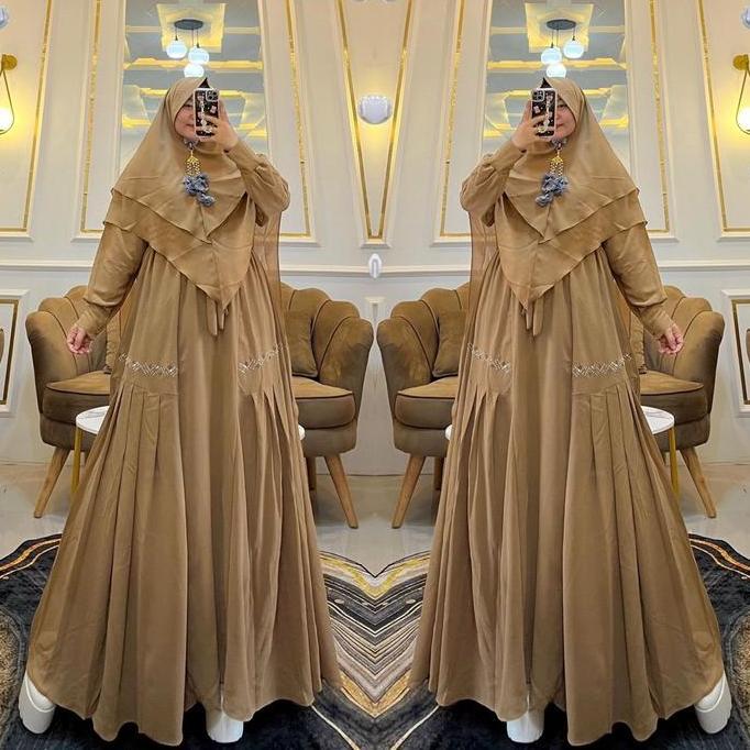 Shukyo- Gamis Set Hijab Syari Ceruty Babydoll Polos Terbaru