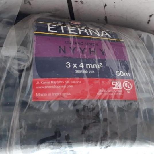 NEW Kabel Serabut NYYHY 3x4 mm Eterna 3 x 4 mm Hitam 3x4mm Eterna 1 Roll 50Mtr / 100Mtr ETERNA