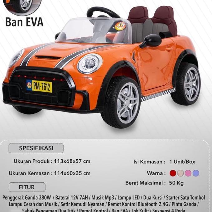 Promo Mainan Mobil Aki Anak Mini Cooper Pasific Pm7612+ Ban Eva Pm 7612+ Cod