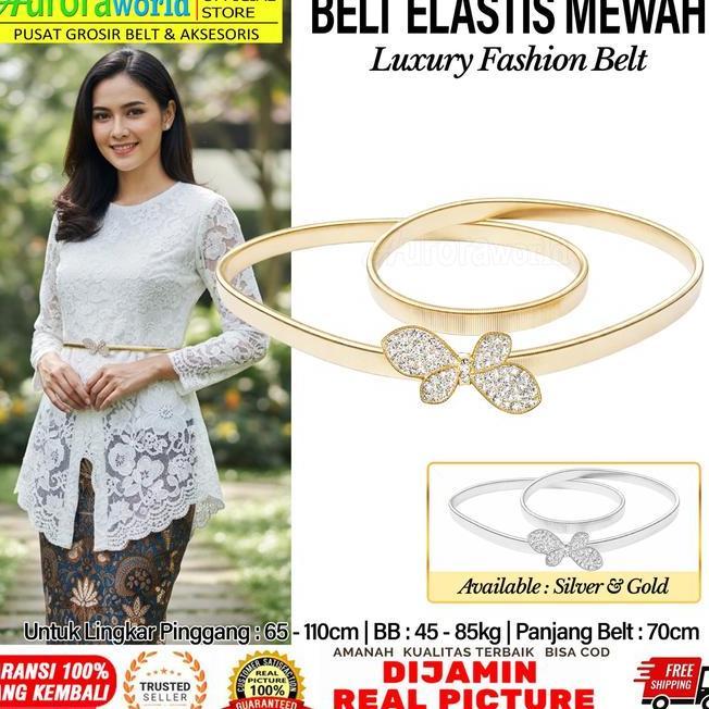 Auroraworld Ikat Pinggang Wanita Fashion Belt Cewek Gesper Elastis Sabuk Pinggang Bisa Untuk Size Sm