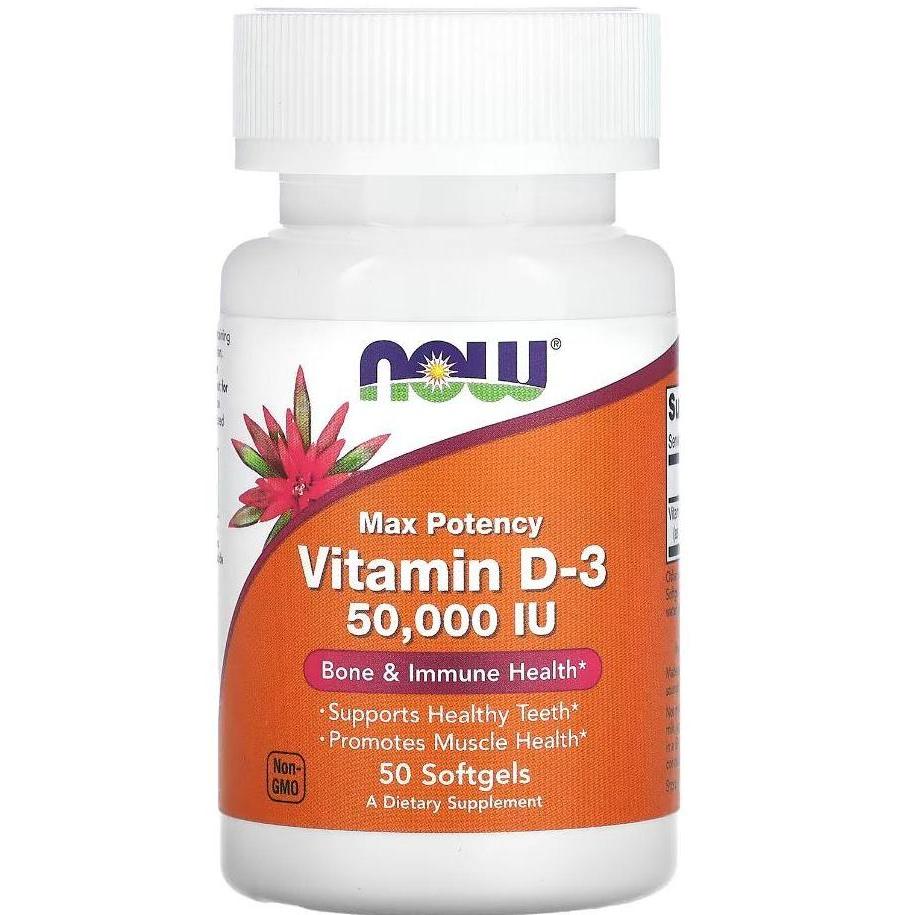 Vitamin D3 NOW Foods D-3 Max Potency 50000 IU 50 Softgels 50000IU USA