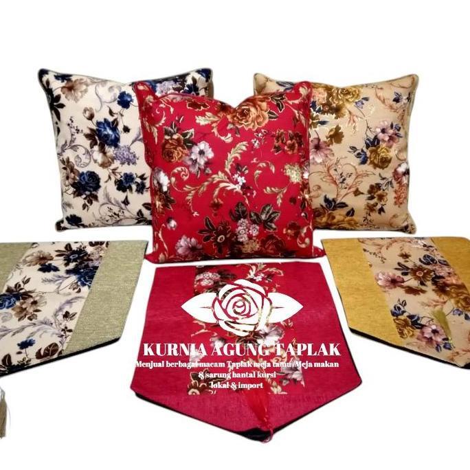 TERLARIS SARUNG BANTAL SOFA FLOCKING MINIMALIS MODERN/5 SARUNG BANTAL & 1 TAPLAK MEJA TAMU MEWAH FUL