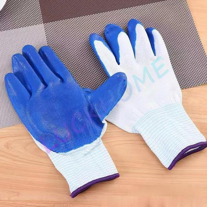 12PCS Biru Karet Sarung Tangan Sarung Tangan Anti Cutting Sarung Tangan Nylon Latex Palm Fit Anti Sl