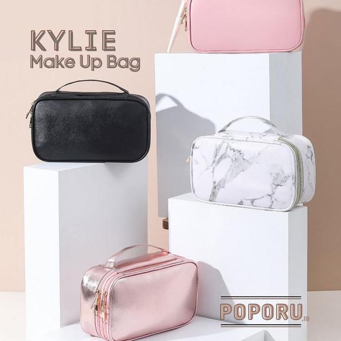 POPORU Kylie Make Up Bag - cosmetics pouch organizer for make up - tas tempat kosmetik - Rose Gold, 