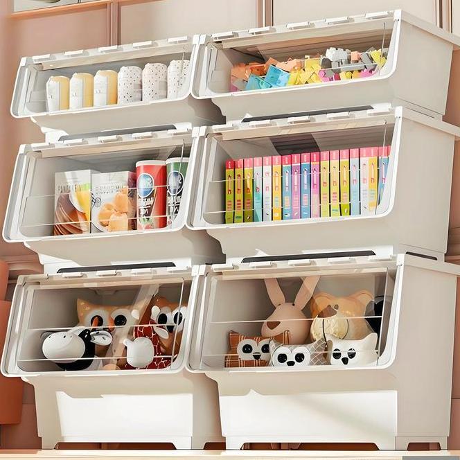 Storage Box Container Box Double Open Lid Box Buku Pakaian Mainan Plastik Kotak Penyimpanan Simpan P