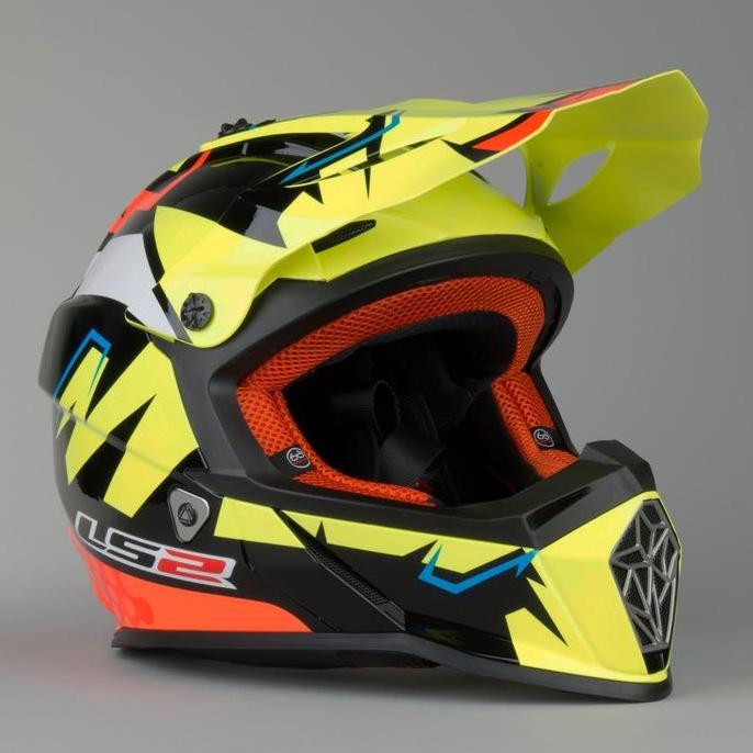 TERLARIS HELM MOTORCROSS CROSS LS2 MX437 FAST VOLT MX BLACK YELLOW ORANGE