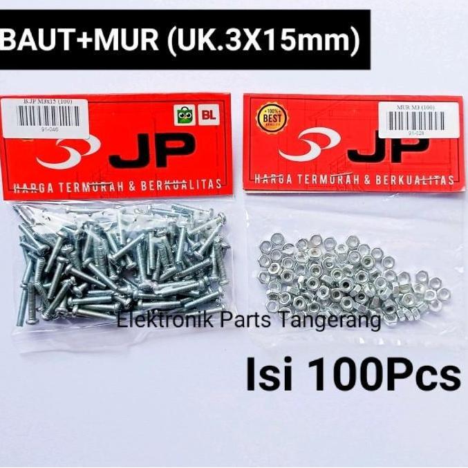 (ISI 100PCS) BAUT MUR UKURAN 3X15MM MUR DAN BAUT UKURAN 3X15MM BAUT 15MM MUR 3MM BEST SELLER