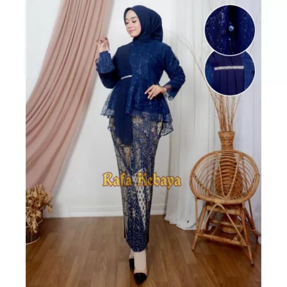 HOT Couple Kebaya Brokat Navy Janggan/ Couple Kebaya Modern/ Baju Batik Couple