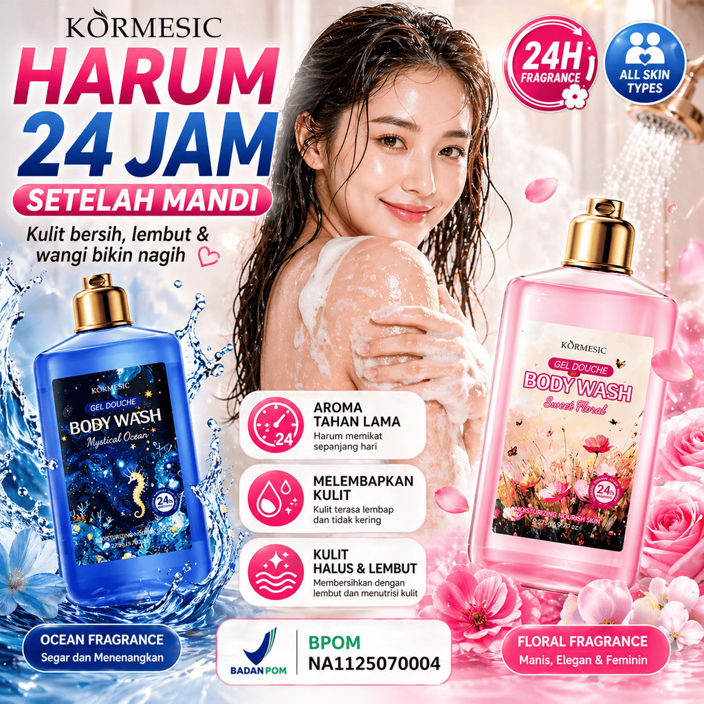 BPOM | SABUN MANDI PEMUTIH BADAN CAIR WANGI AROMA ROSE & OCEAN | Body Wash Wangi Tahan Lama & Mencer