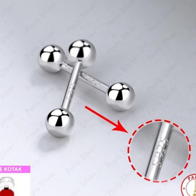 Anting Tusuk Piercing Bola Dumbbell Dumbel Perak 925 Silver Asli Lapis Emas Putih Giwang Tindik Barb