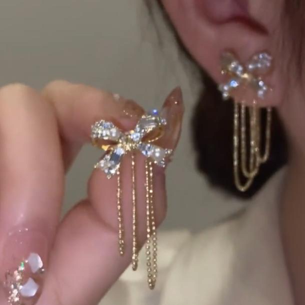 At38 Beli 68K Dapat Gratis Bonus (Cod)  Anting Rumbai Busur Fashion Wanita Titanium Anting Nting Kor