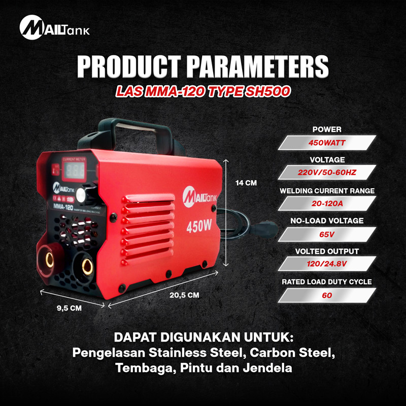 Mailtank Sh500 Mesin Las 450 Watt Mailtank Inverter Welding Machine Travo Las Mma-120A Mesin Trafo L