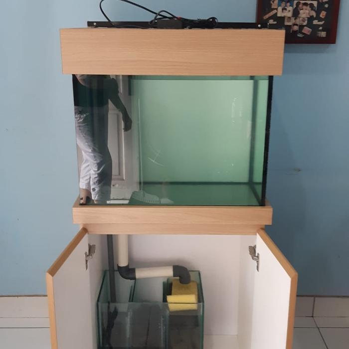 aquarium full set include cabinet,sumfilter,lampuLed, tutup