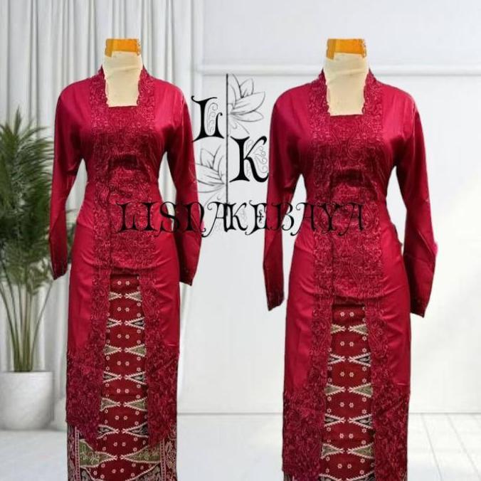 LISNAKEBAYA Setelan Kebaya Encim Tunik Kancing Model Kutu Baru Lengan Panjang Bawahan Rok Tumpal Kat