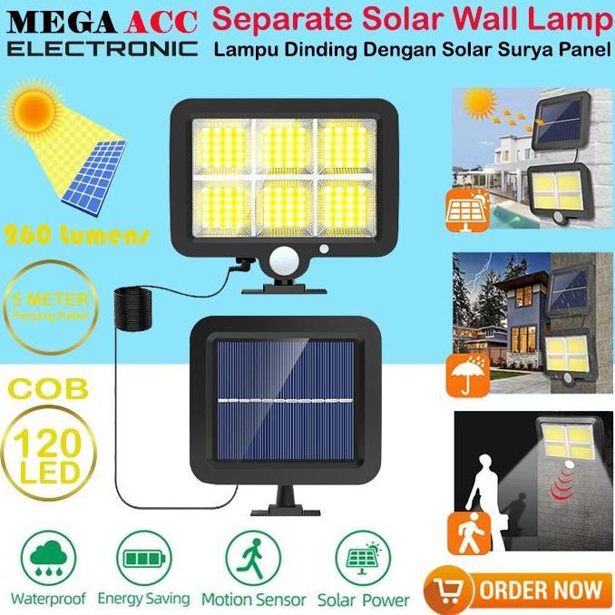 AKZYN Lampu Dinding Solar COB 120 LED Dengan Sensor Gerak - Kabel 5 Meter