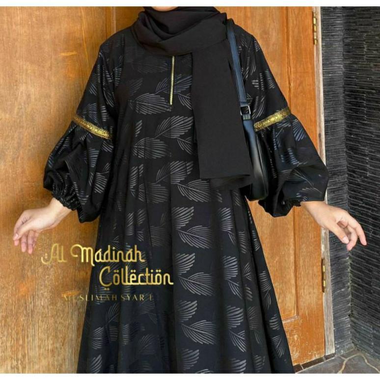 Big Sale Abaya Shiva/Abaya Embos Lengan Balon Temboro Wolfis Hitam Full Motif Gamis Muslim Wanita