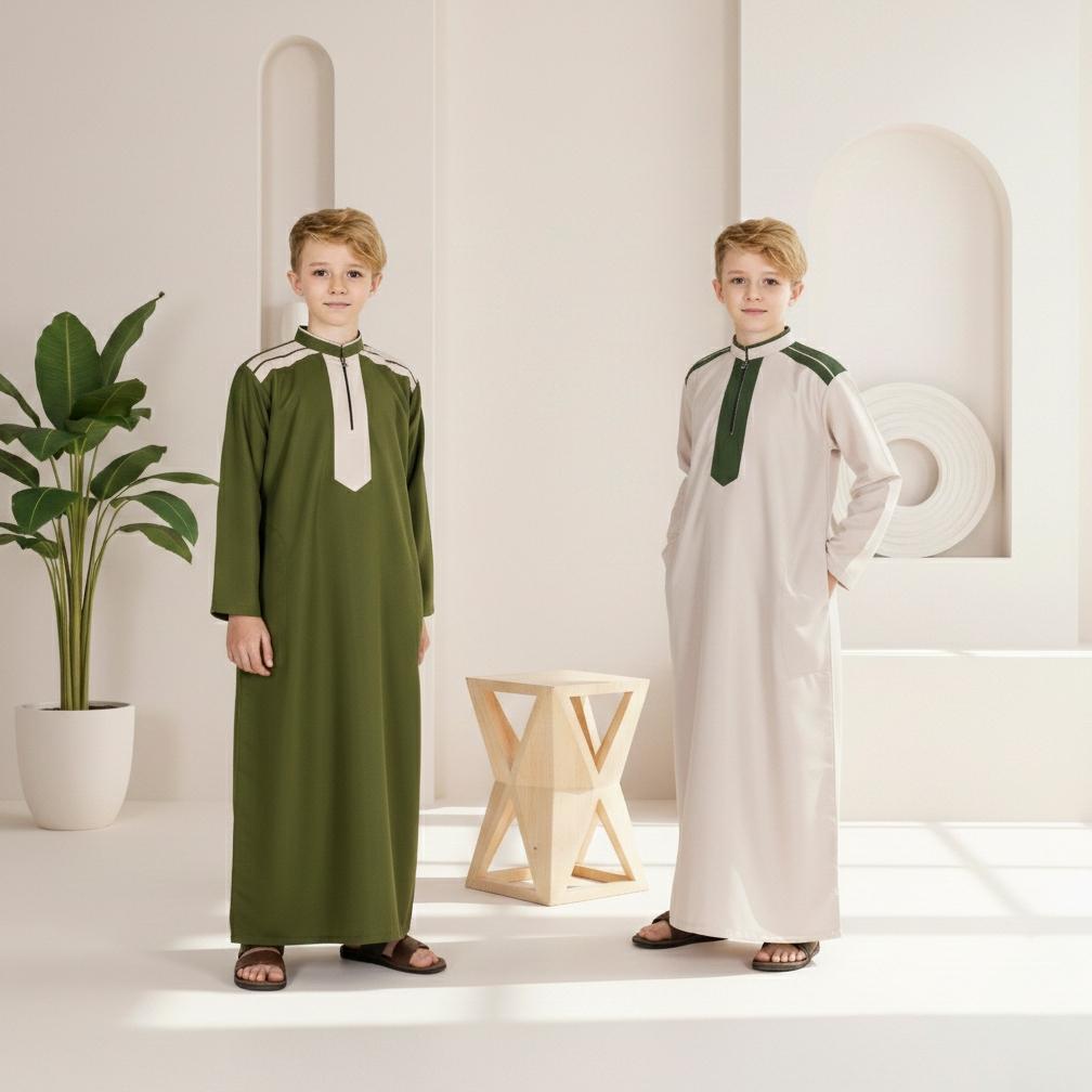 BESTPROMO Shakeil Baju Gamis Anak Laki Laki Jubah Putih Anak Laki Laki Bahan Katun