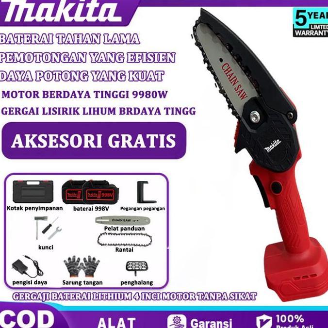 ODONTY MAKITA Mesin Chainsaw 4 Inch Cordless Chainsaw 998V Gergaji Baterai Gergaji Rantai Elektrik M