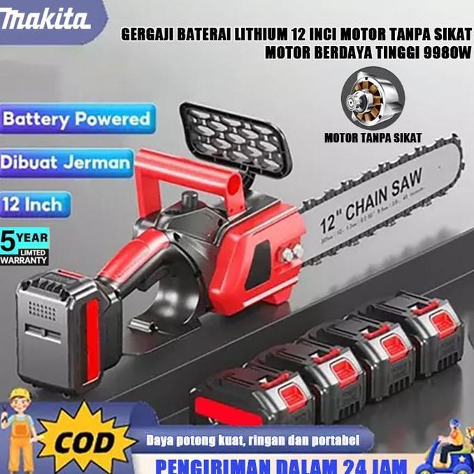 ODONTY MAKITA Chainsaw mini 12 Inch Chainsaw Chain Saw Cordless 2 baterai  Cordless Chainsaw 998V Ge