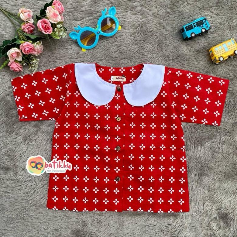 Terbaru Atasan Batik Anak Perempuan Sekolah Blus Batik Anak Batik Bunga Tutul Merah Bata Navy Hitam 