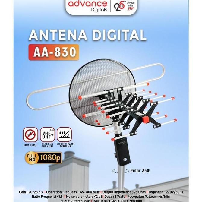 EVAJAYAMANDIRI - ADVANCE AA-830 ANTENA OUTDOOR DENGAN REMOTE BISA BERPUTAR SUPPORT STB TV LED TABUNG