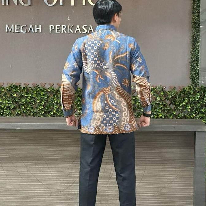 Kemeja Batik Pria Formal Exclusive Tangan Panjang Bahan Dobby Semi Sutra Full Jahitan Smok Bordir da