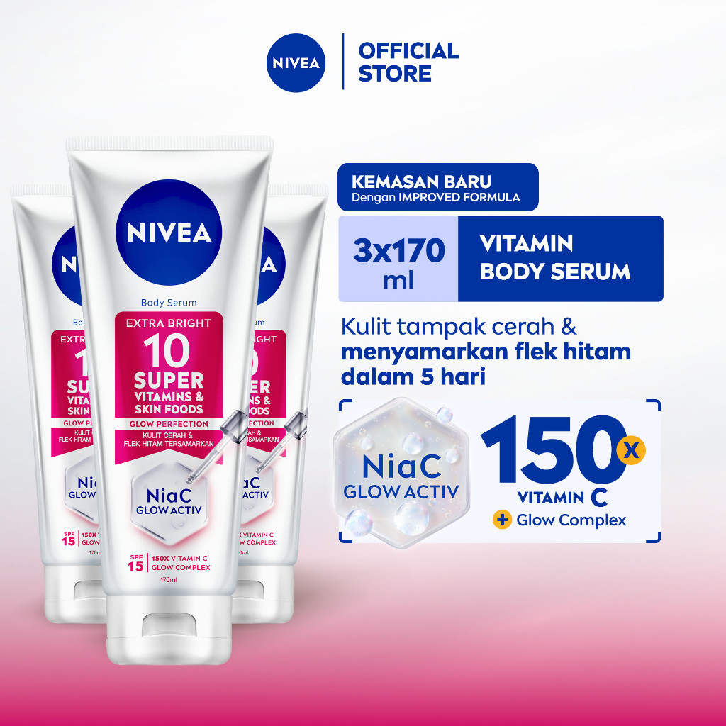 (PAKET HEMAT ISI 3) NIVEA Body Serum Extra Bright 10 Super Vitamins SPF15 170ml - Hand body serum mo