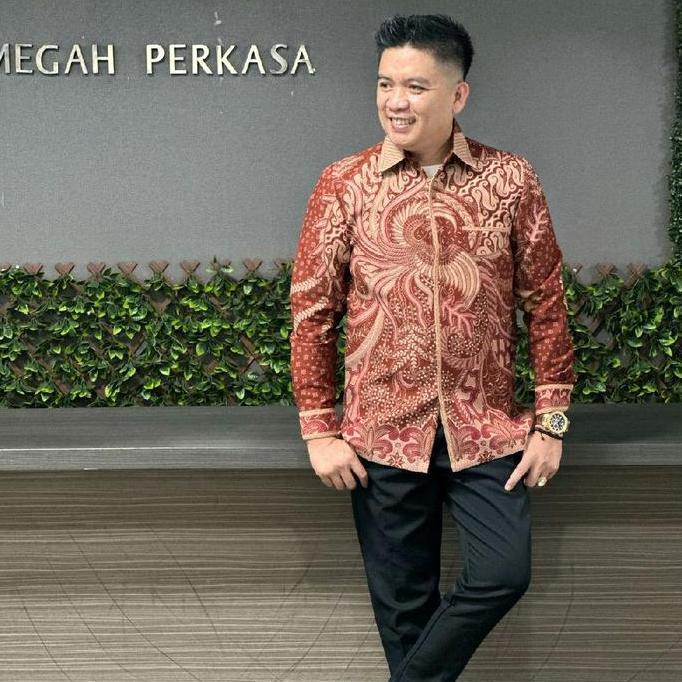 kemeja batik pria formal exclusive tangan panjang bahan dobby semi sutra premium - full jahitan smok