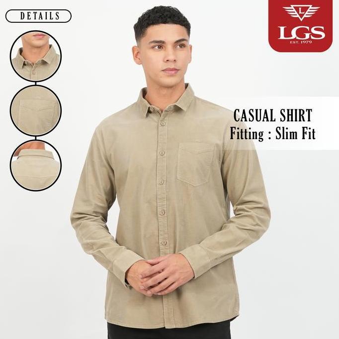 LGS - Kemeja Casual Pria - Lengan Panjang - Polos - Kantong Saku Aktif - Coklat - JSH.360.S2073F.102