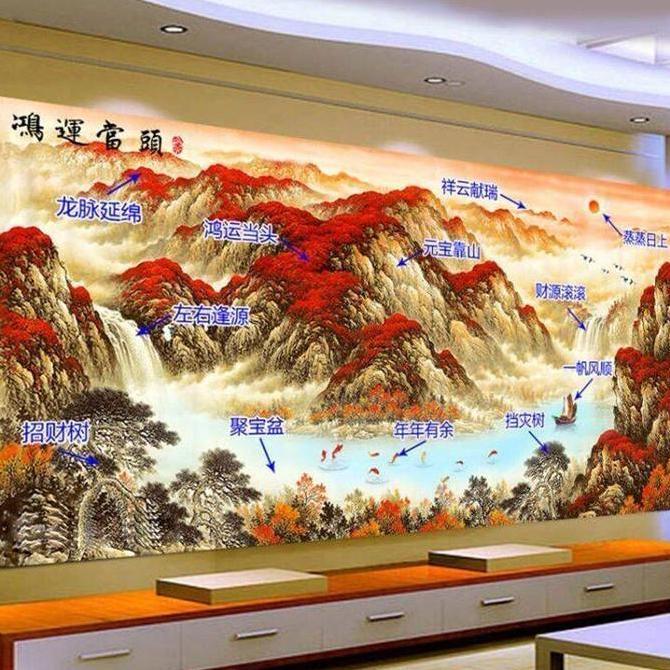 Uzikemboshop4 - Wallpaper Dinding Bergaya Tiongkok Baru, Lukisan Pemandangan 3D, Kain Latar Belakang