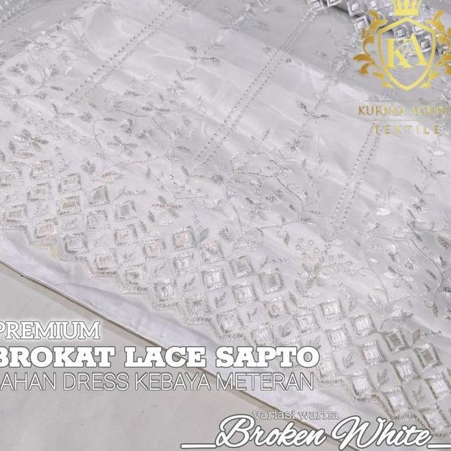 Kain Brokat Bordir Satin Warna Broken White Bahan Dress Kebaya Meteran