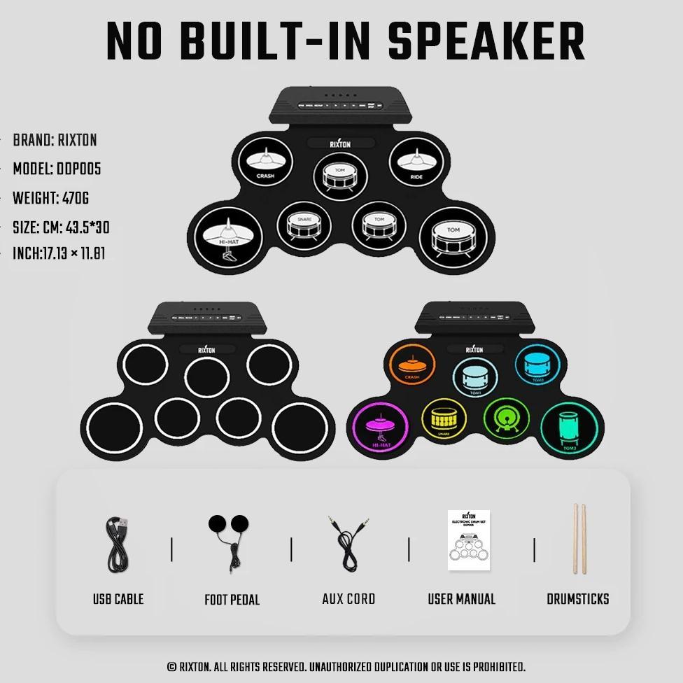 NOAHCOLLECTION RIXTON DRUM ELEKTRONIK PORTABEL DIGITAL USB 7 BANTALAN ROLL UP DRUM SET SILICONE ELEC