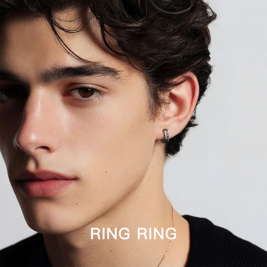 Anting Anting Titanium Klip Motif Angka Romawi Pria Anti Karat