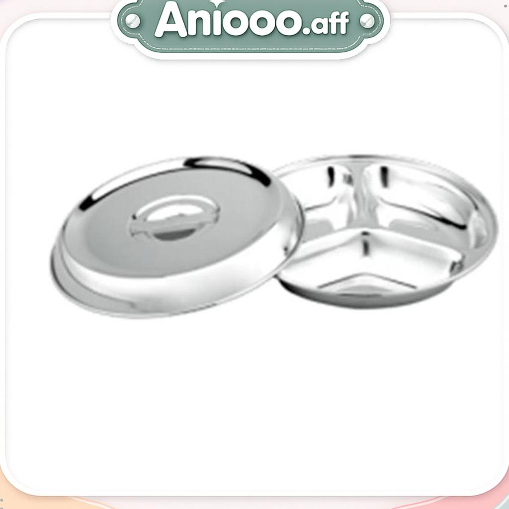 Bima Round Lunch Tray 3 Compartment + Lid 1103 Stainless Steel 24 Cm