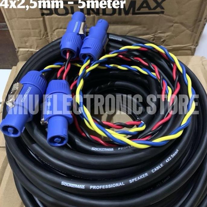 KABEL SPEAKER SOUNDMAX 4x2,5mm PANJANG 5 METER RAKIT PLUS JACK SPEAKON SOUNDMAX