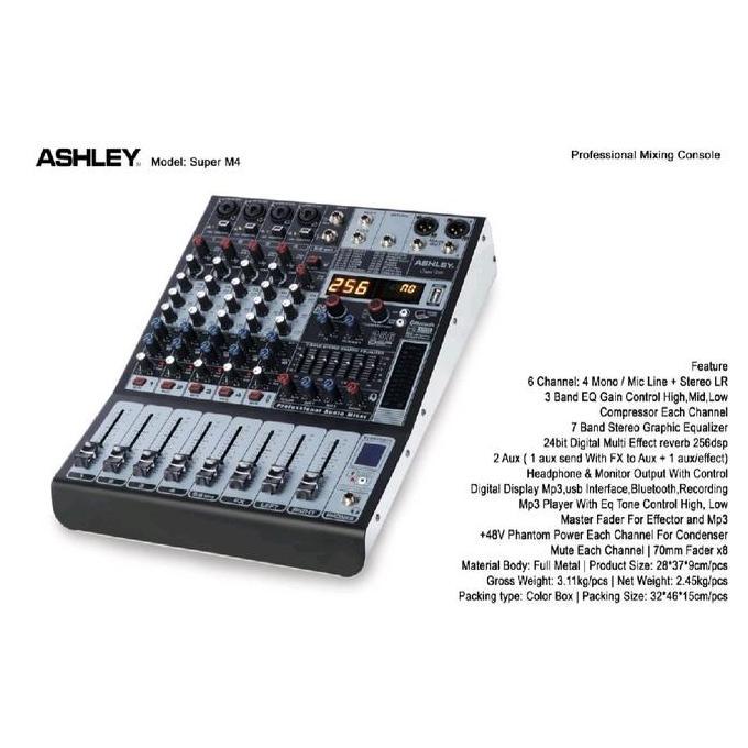 MIXER ASHLEY SUPER M4 6 CHANNEL USB BLUETOOTH DSP EFEK VOKAL ORIGINAL