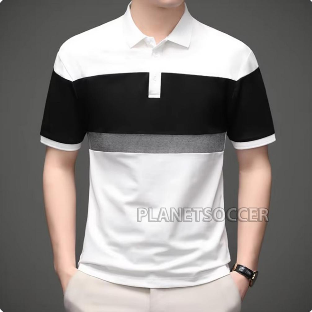 SUPER SALE Kaos Pria Terbaru EVOLT Kombinasi Putih Polos Kaos Polo Pria Kerah Shanghai Distro Bandun