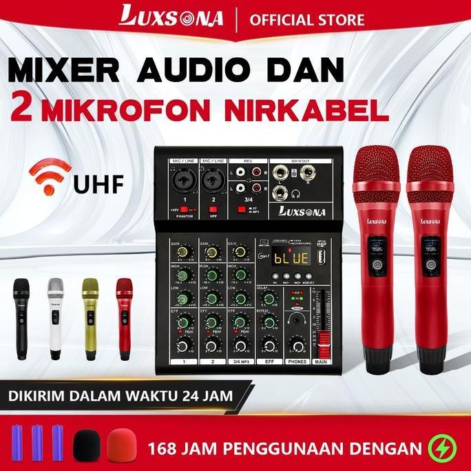 LUXSONA Profesional Mixer 4 channel+2 Mic UHF/99DSP mixer audio/ 6 channel mini mixer premium/Amplif