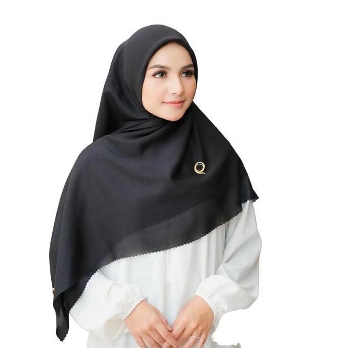 Kerudung Segi Empat Hijab Elzahra Paris Premium 120 Square Wanita Hitam Syari Basic - Voal