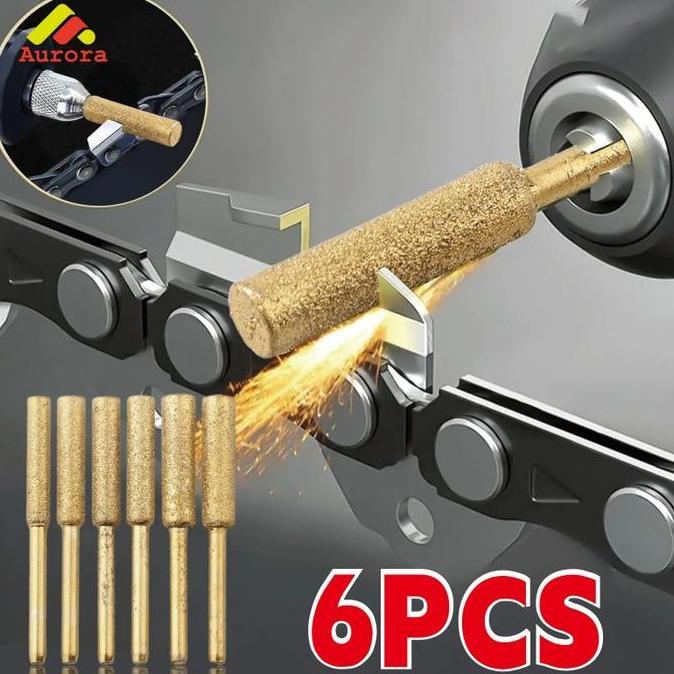 JIDZRUN Mata Bor Asah Rantai Gergaji 4MM 6PCS Pengasah Batu Gerinda untuk Chainsaw Pemotong Kayu
