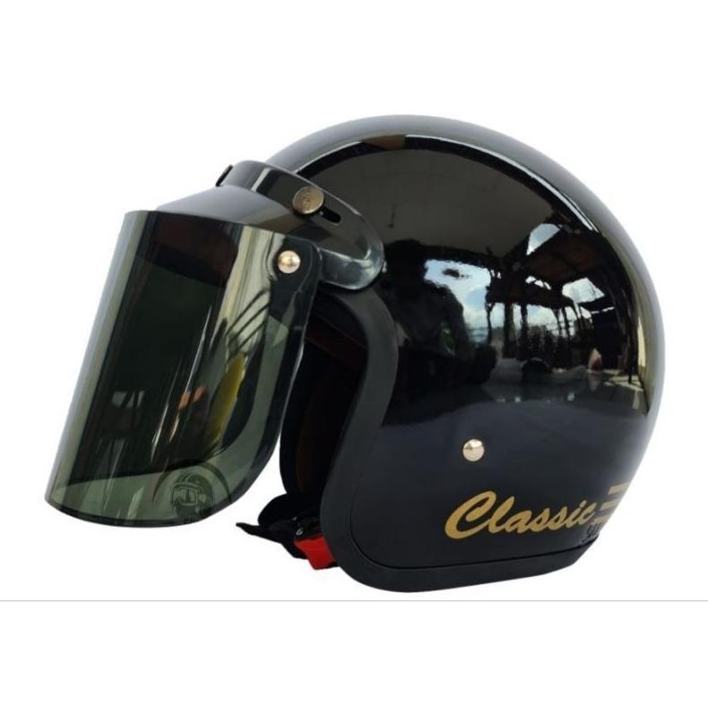 Helm Bogo Dewasa Classic Kaca Datar Hitam