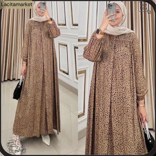 Atiya Dress - Gamis Rayon Kombinasi - Gamis Rayon Motif Salur No Po