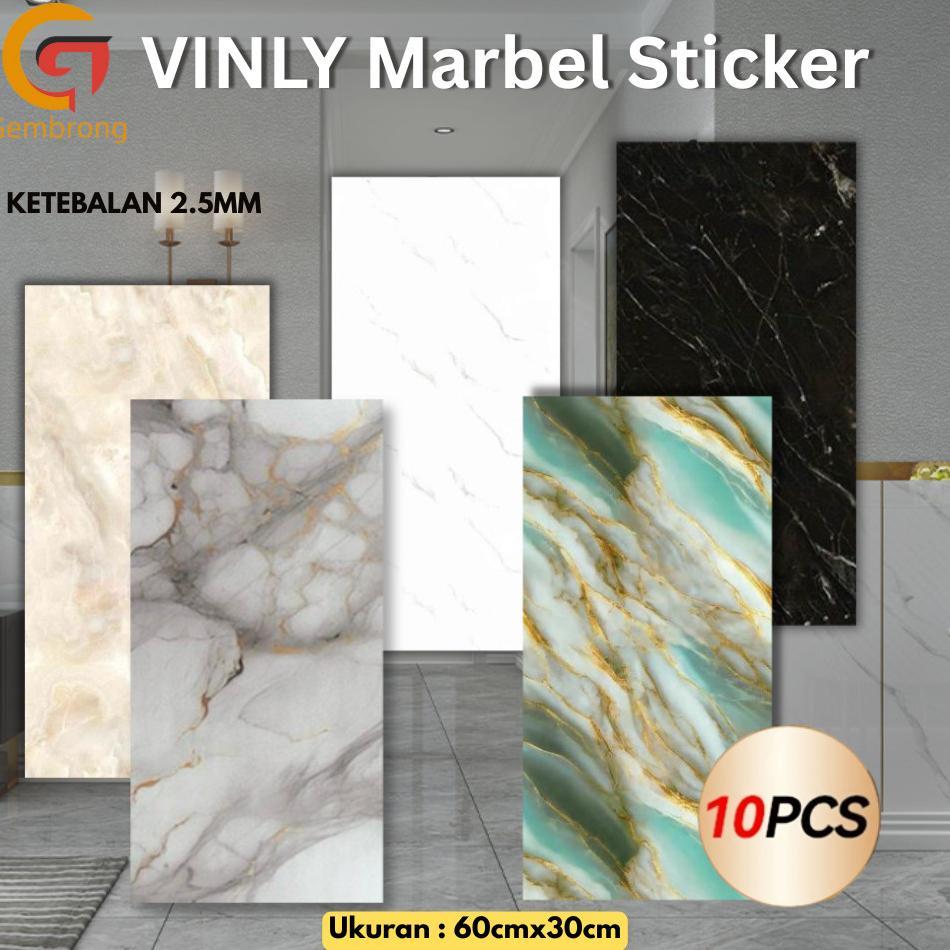 (10 Lembar) Wallpaper Marbel Sticker 60Cm*30Cm Wallpaper Keramik Kamar Mandi