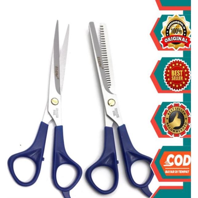 Cod Set Gunting Potong & Sasak Penipis Zig Zag Merk Elov Untuk Perlengkapan Pangkas Rambut Salon Bar